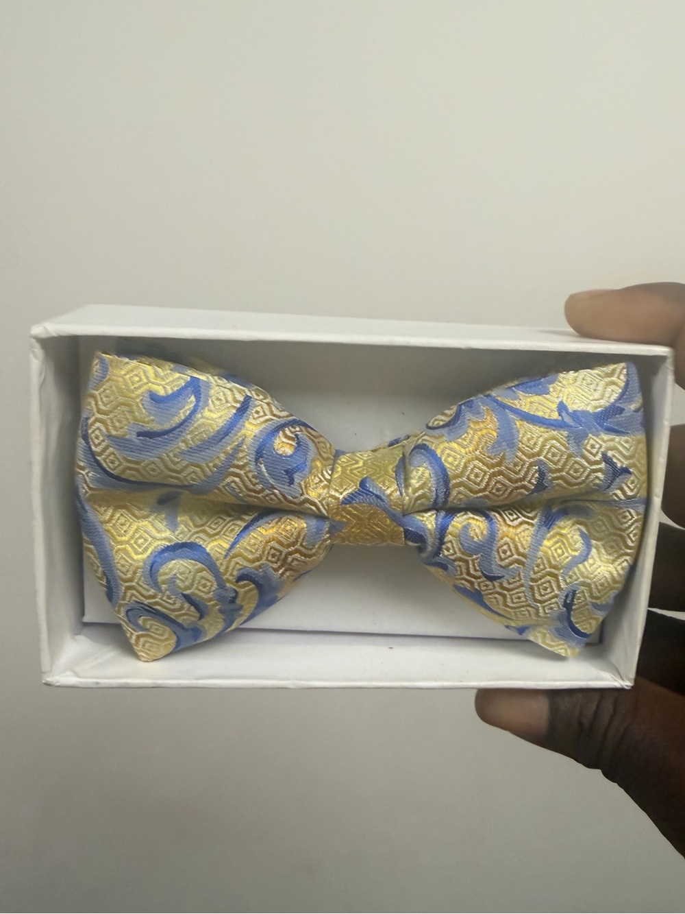 Gold and Blue Paisley Silk Bow Tie